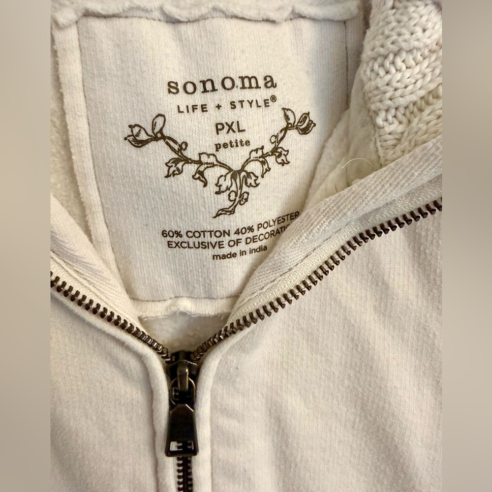Sonoma Life + Style PXL Cream White Hoodie Jacket Full Zip Cable Sweater Lined - Picture 5 of 7